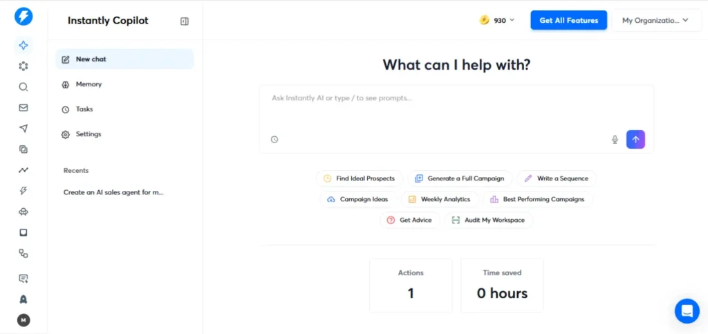 Instantly email marketing dashboard showing campaign analytics and overview