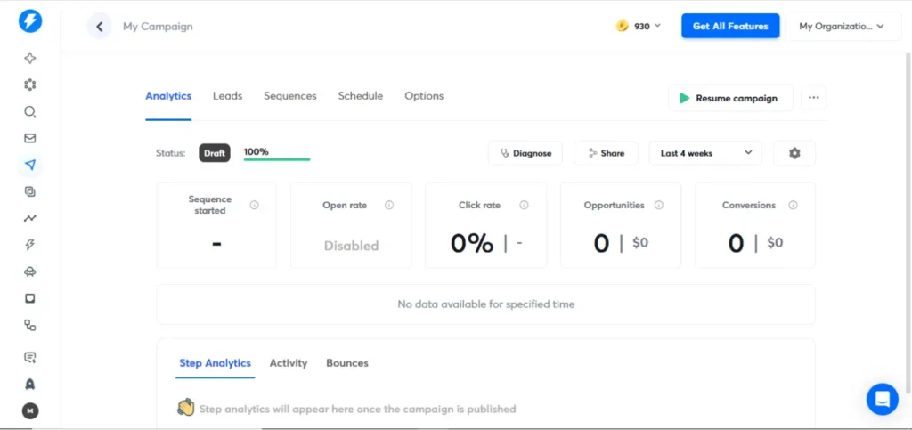 Instantly email marketing campaign builder with multi-step sequence setup