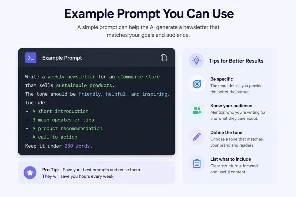 Example prompt for using an AI newsletter generator to create better email content