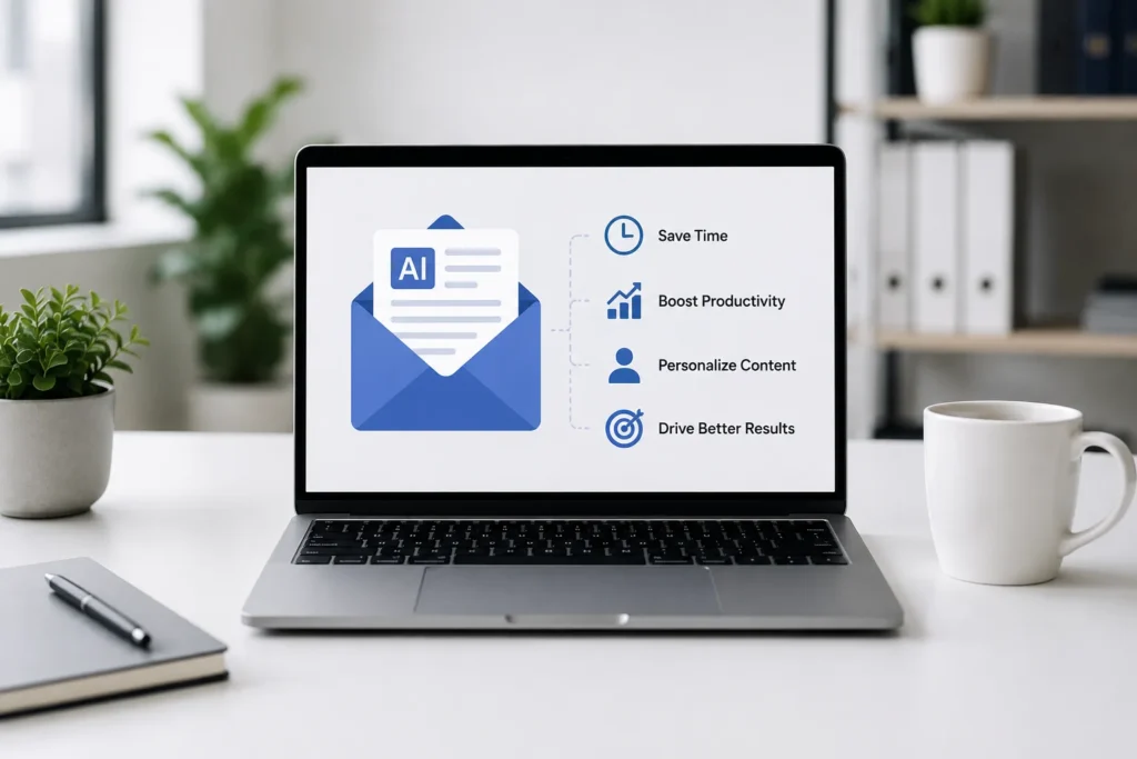 Business using an AI newsletter generator to save time, improve productivity, and create better email campaigns